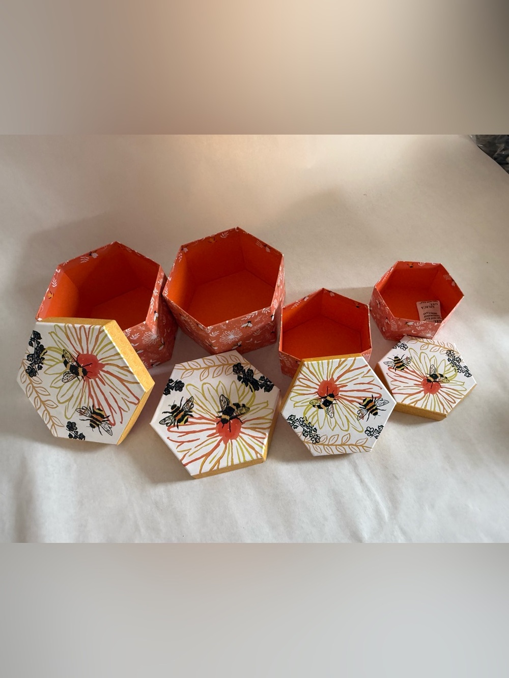 4 Nesting Hexagon Floral Decorative Boxes for Storage or Gifts NWT
